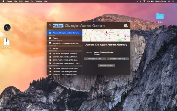 F&uuml;r die Stadt Aachen zeigt Spotlight sogar eine Karte an. Diese Funktion gibt es nicht f&uuml;r alle St&auml;dte. (Screenshot: Golem.de)